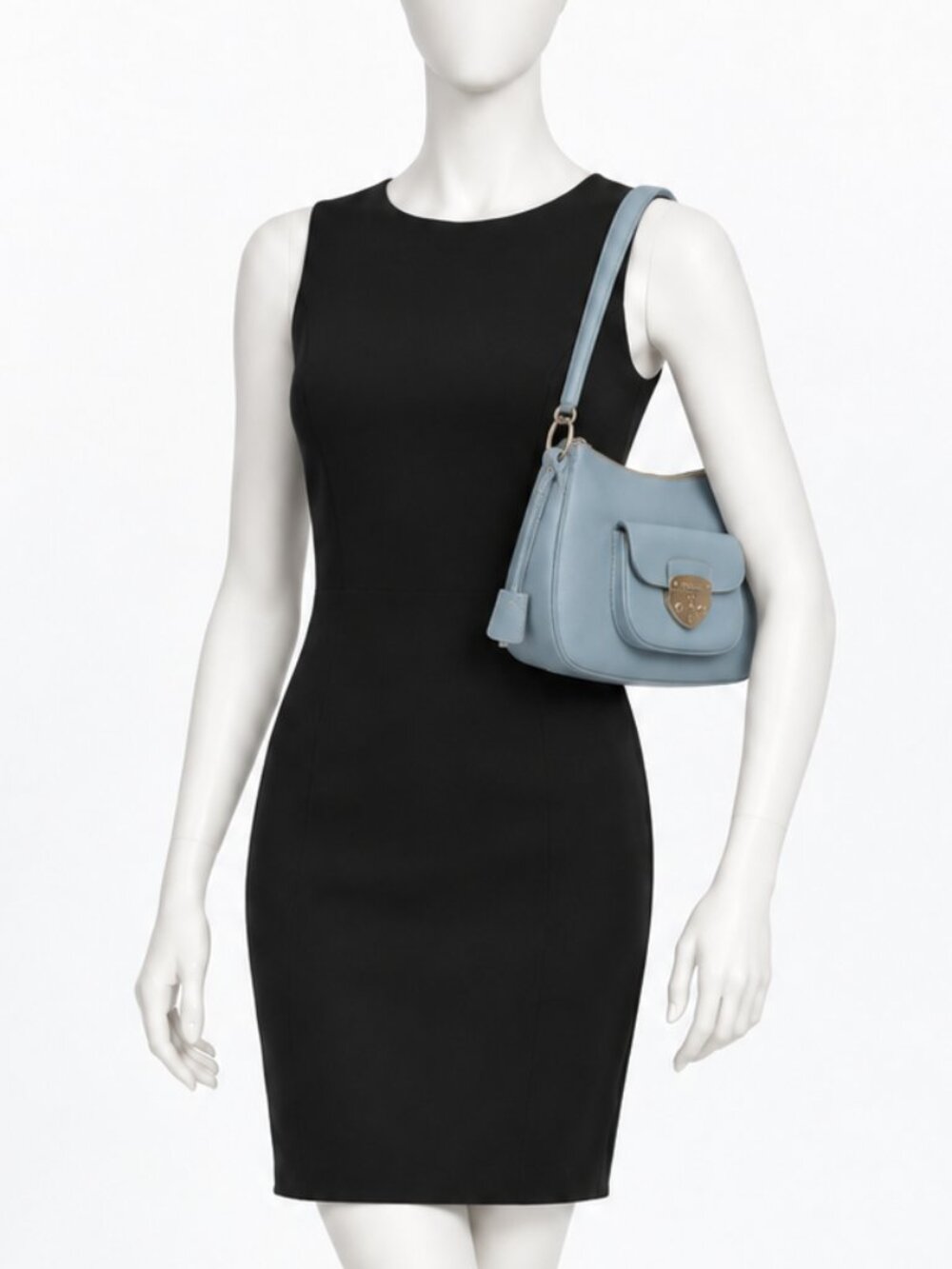 Prada Saffiano Lux Light Blue Leather Shoulder Bag Hobo Purse